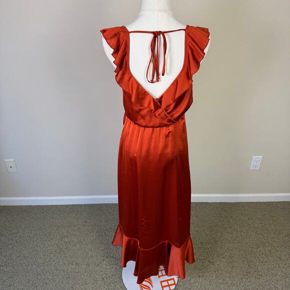 Show Me Your Mumu Samantha Ruffle Wrap Satin Midi Dress US Women's XS - Picture 6 of 7